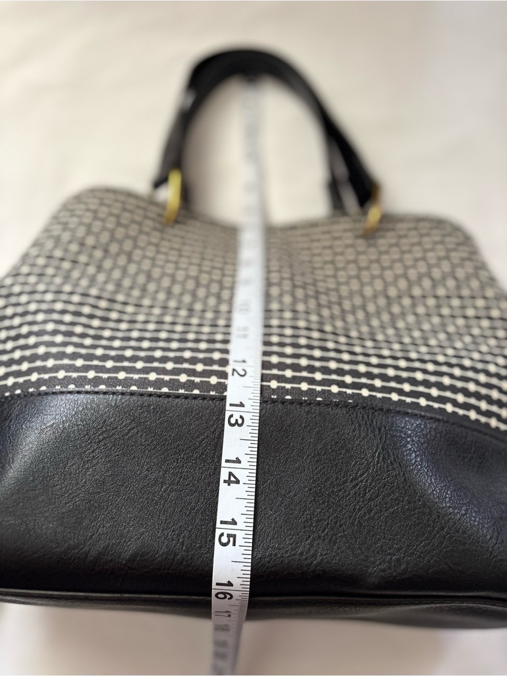 Fossil Convertible Black and White Pattern Satchel with Gold Hardware - Picture 12 of 16